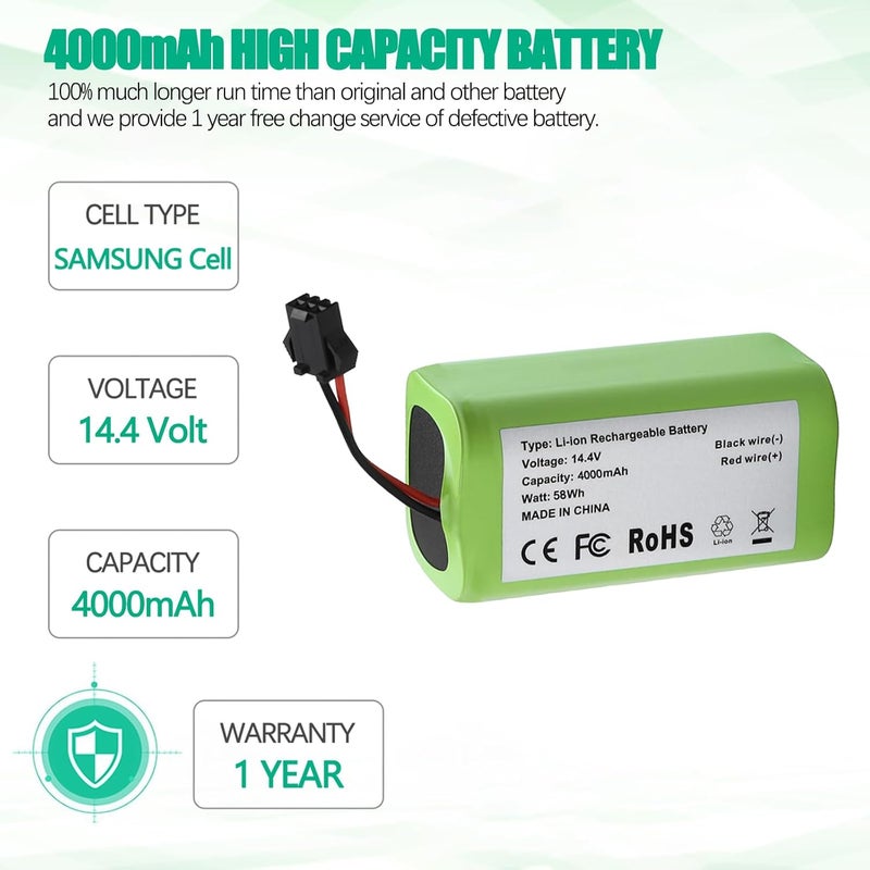 Batryuic Upgraded 4000mAh N79 14.4V Battery for Eufy RoboVac 11 11S 30 15C 25C 35C Robot Vacuum Cleaner for Ecovacs Deebot N79 N79S Deebot 500 600 DN622, Goovi F007C D380 Robot Vacuum Cleaner Battery - Image 2